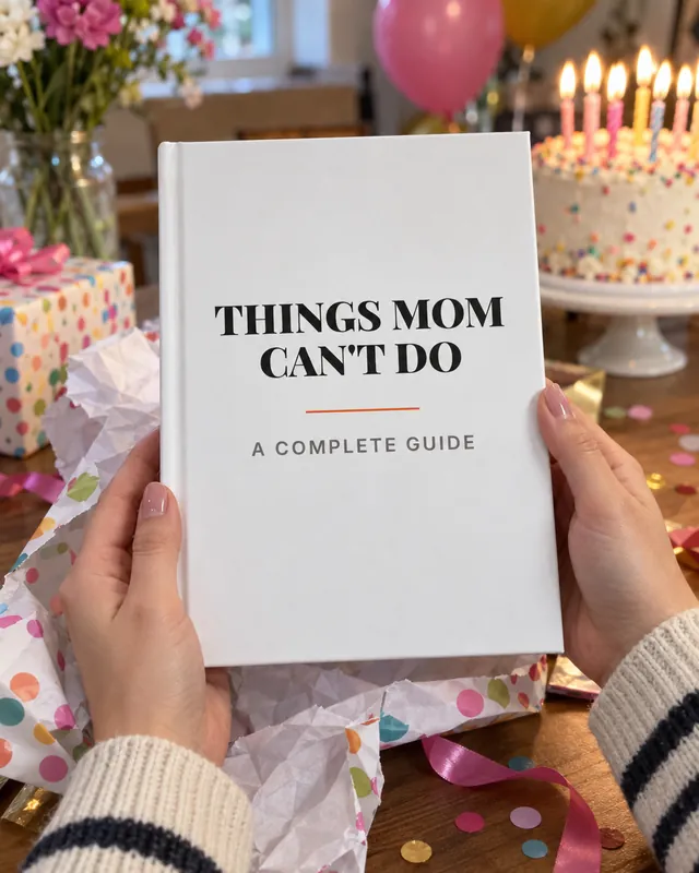 A printed copy of “Things Mom Can't Do” just unwrapped at a birthday party